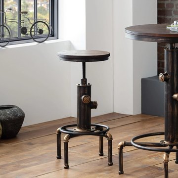 Rockport round barstool - set of 2 - rustic elm - industrial
