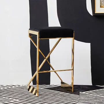 Azalea barstool - set of 2 - black velvet fabric with gold metal