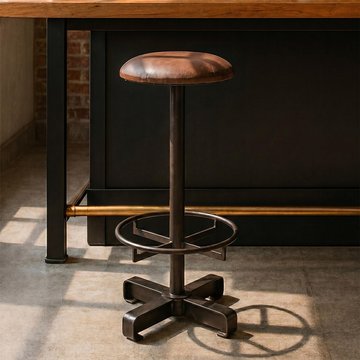 Buffalo barstool - set of 2 - round - brown - leather