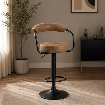 Hanna barstool - set of 2 - adjustable gas lift - brown and black - fabric and metal