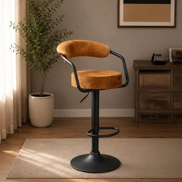 Hanna barstool - set of 2 - adjustable gas lift - rust and black - fabric and metal