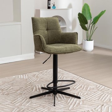 Jacob barstool - set of 2 - adjustable gas lift - green and black - fabric and metal