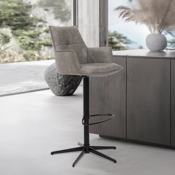 Jacob barstool - set of 2 - adjustable gas lift - grey and black - faux leather and metal