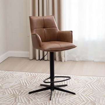 Jacob barstool - set of 2 - adjustable gas lift - tan and black - faux leather and metal