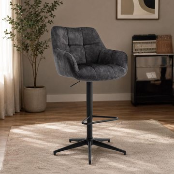 Jade barstool - set of 2 - adjustable gas lift - charcoal and black - fabric and metal