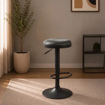 Remi barstool - set of 2 - adjustable gas lift - round - olive and black - fabric and metal