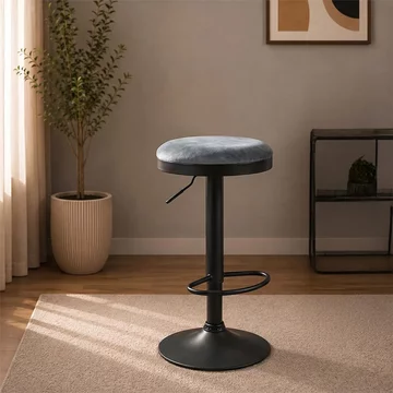 Remi barstool - set of 2 - adjustable gas lift - round - stone blue and black - fabric and metal