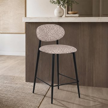 Dantes counter stool - curved back - natural geo and black - fabric and metal