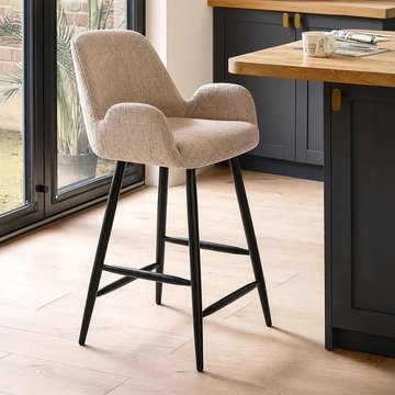 Barley barstool - set of 2 - cream chenille and black - fabric and metal