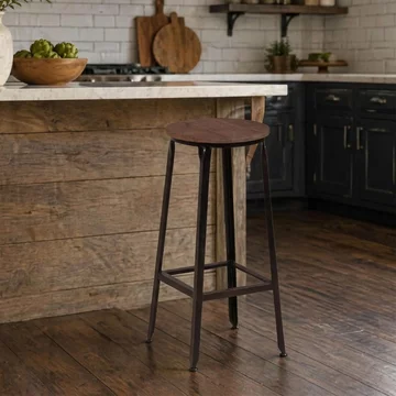 Industrial barstool - set of 2 - round - brown and black - wood and metal