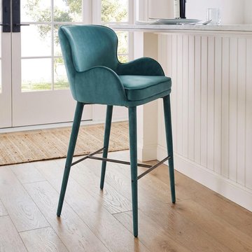 Perry barstool - with armrest - set of 2 - curved back - green velvet - fabric and metal