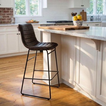 Unique one of a kind - vancouver industrial barstool - set of 2 - whiskey dark brown and black - leather and metal