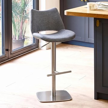 Contour barstools - set of 2 - curved back - adjustable height - slate grey and chrome - fabric and metal