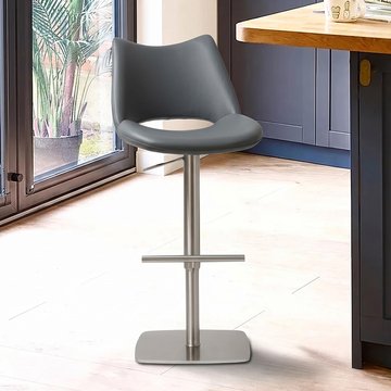 Contour barstools - set of 2 - curved back - adjustable height - slate grey and chrome - faux leather and metal