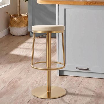 Vibe barstools - set of 2 - adjustable height - barley and gold - faux leather and metal