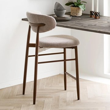Levanto counter chair - set of 2 - curved back - sand and walnut - fabric and metal