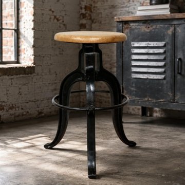 Industrial barstool - set of 2 - adjustable height - natural and black - mango wood and metal