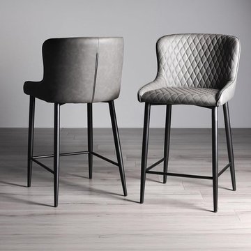 Cezanne barstools - set of 2 - dark grey faux leather - black legs