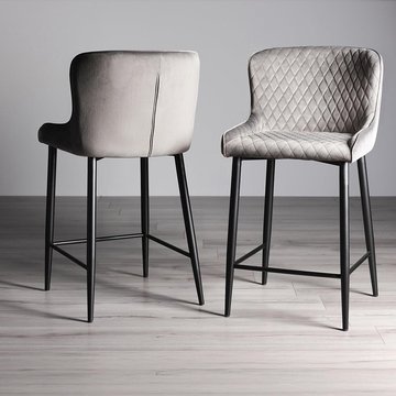 Cezanne barstools - set of 2 - grey velvet - black legs
