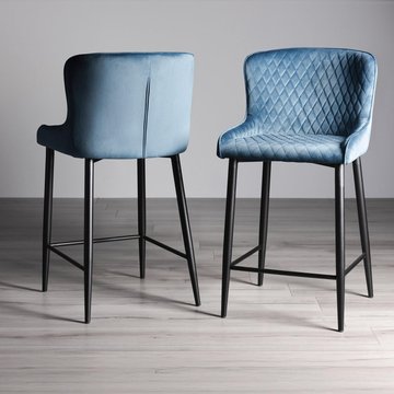 Cezanne barstools - set of 2 - petrol blue velvet - black legs