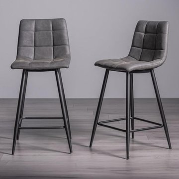 Mondrian barstools - set of 2 - dark grey faux leather - black legs