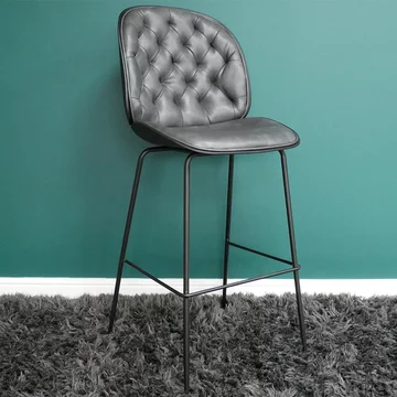 Barstool - set of 2 - dark grey faux leather - tufted