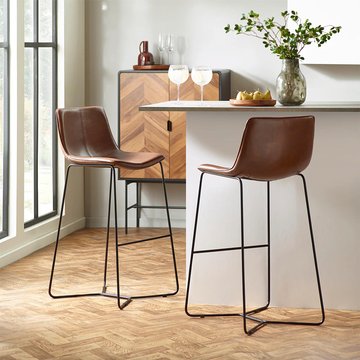 Joren barstool with back - set of 2 - tan brown faux leather