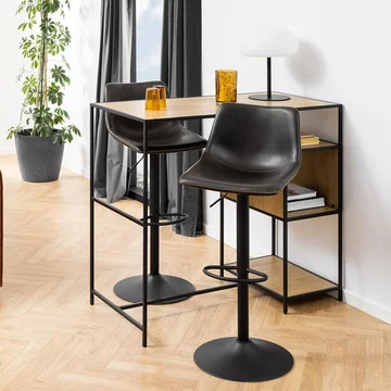 Oregon barstool - set of 2 - black faux leather - gas lift - with back