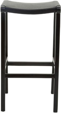 Kendari barstool - black leather with teak wood - tall