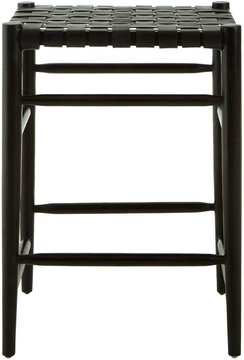 Kendari barstool - black leather with teak wood