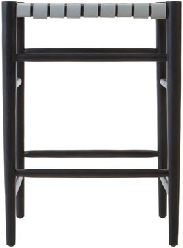 Kendari barstool - grey leather with teak wood