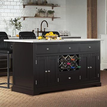 Black kitchen island - white granite top