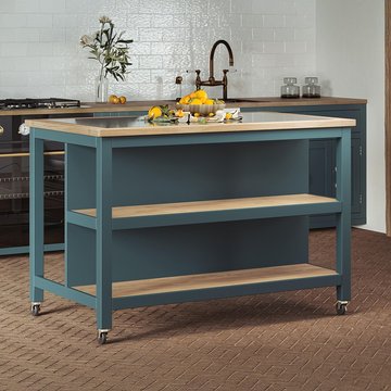 Blue open kitchen island - breakfast bar