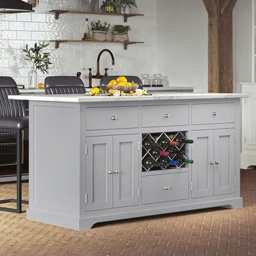 Grey kitchen island - white granite top