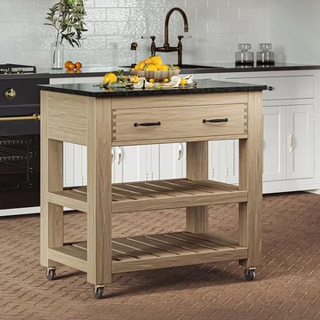 Oak kitchen island - 1 drawer - black granite top