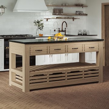 Oak kitchen island - 4 drawer - black granite top