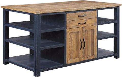 Splash blue kitchen island - reclaimed wood - 2 door
