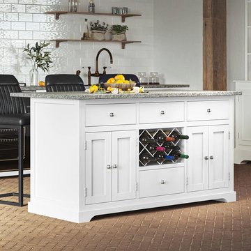 White kitchen island - black granite top