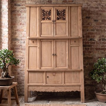 Unique one of a kind - carved kitchen dresser - 5 door - 2 drawer - natural - pine wood
