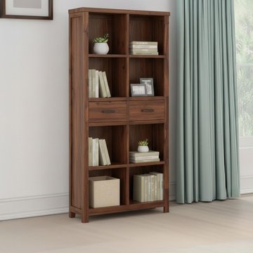 Andorra tall bookcase - 2 drawer - dark acacia wood