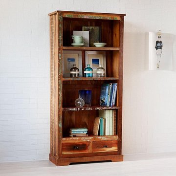 Coastal bookcase - 2 drawer - large - reclaimed wood