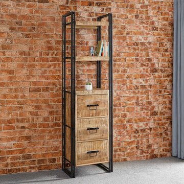 Cosmo bookcase - 3 drawer - narrow - industrial style - wooden and metal