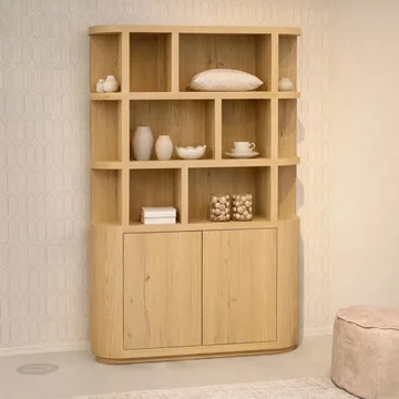 Novero curved bookcase - 2 door - natural oak