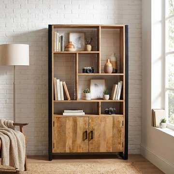 Nairobi bookcase - 2 door - natural - rustic mango wood