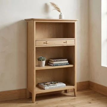 Cotswold oak bookcase - 1 drawer - low - natural