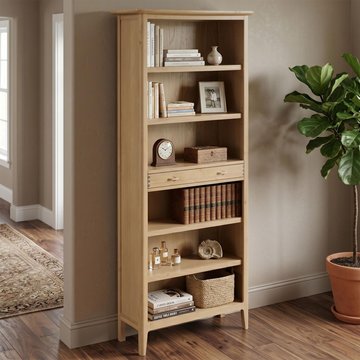 Cotswold oak bookcase - 1 drawer - tall - natural