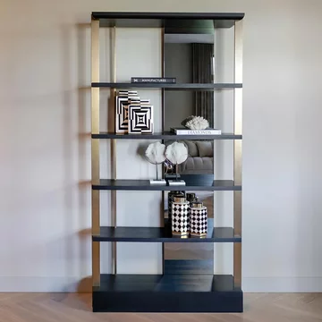Alexander jones bookcase - wide - charcoal and brass