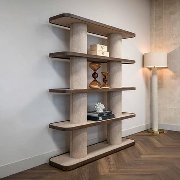 Willox curved open shelving unit - beige and brown - oak
