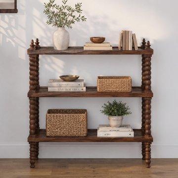 Open shelving unit - spindle frame - rich dark - wooden