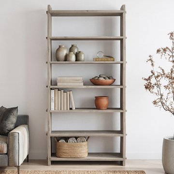 Unique one of a kind - open shelving unit - wide - natural weathered - wooden